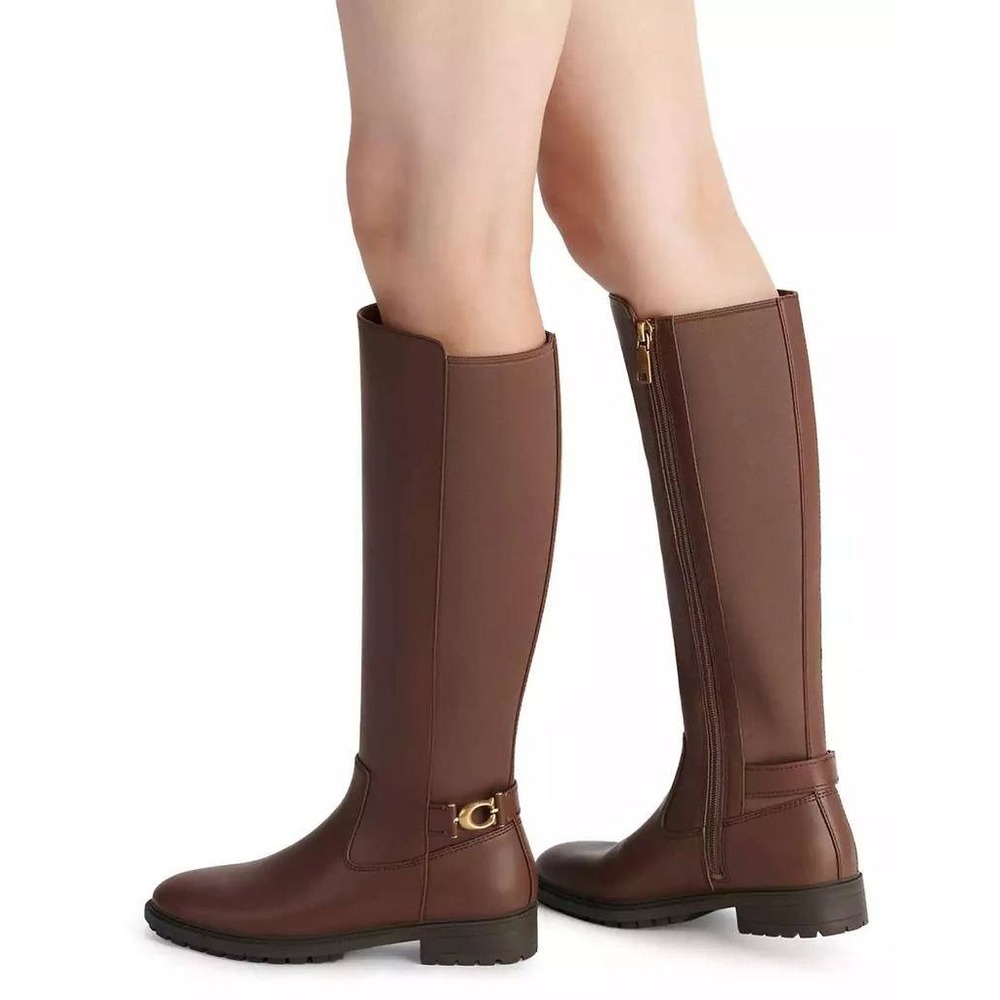 Coach Faith Riding Boots Walnut Brown Leather Lug Knee High Sole Sz 9 - Picture 3 of 11
